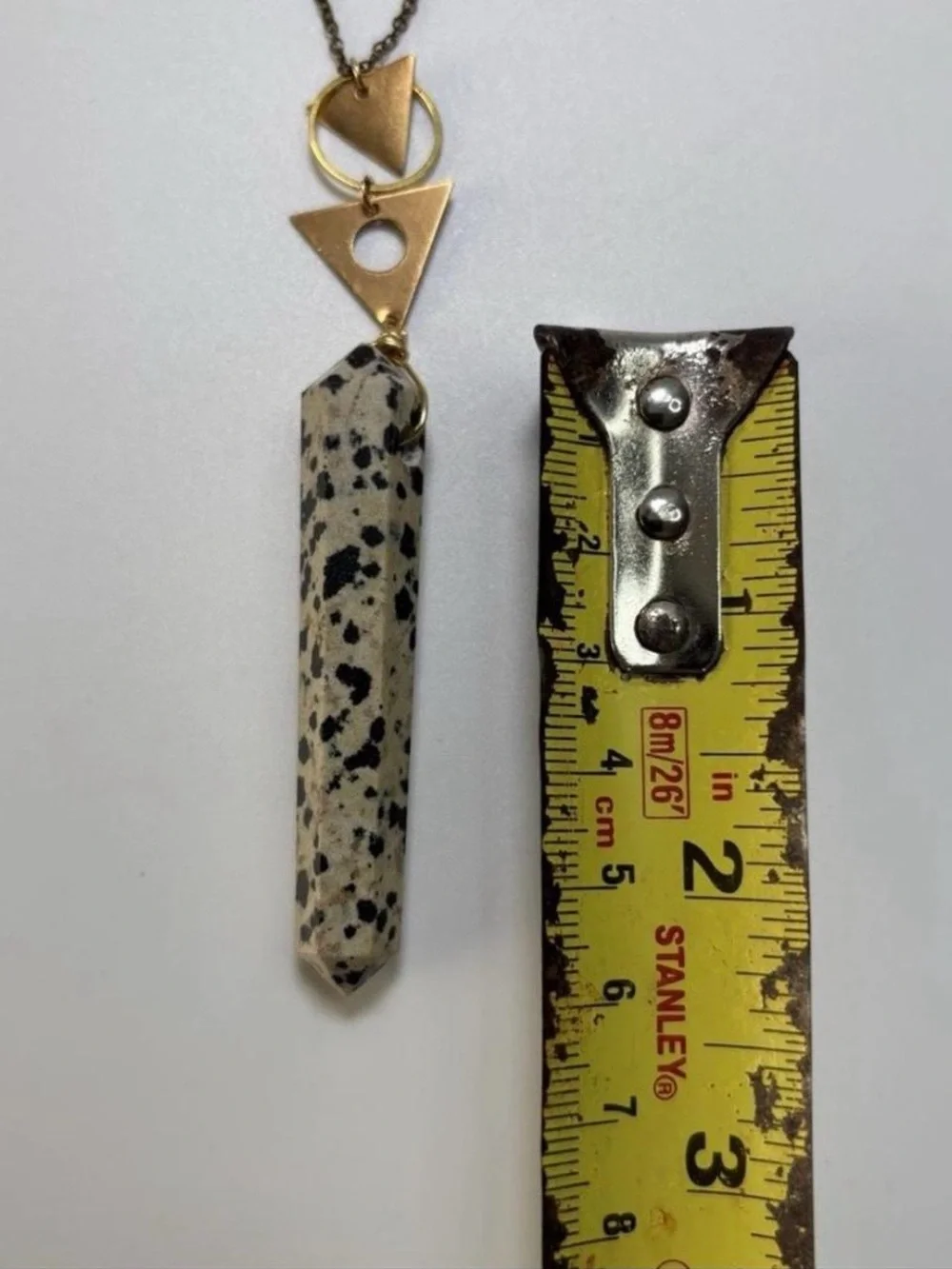 Niquea.d Dalmatian Jasper Crystal Shaped 32 Inch Gold Plated Necklace